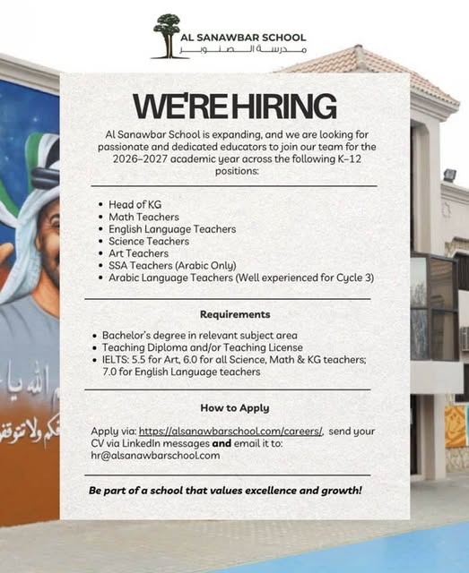 Al Sanawbar School Careers UAE 2026 – Teaching Jobs (Apply Now for 2026 Hiring)